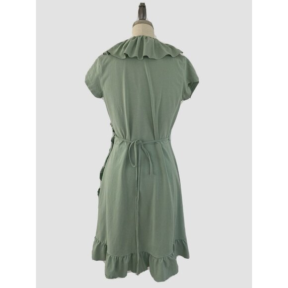 Matilda Jane Light as Air Wrap Dress Green Ruffle Trim Short Sleeve Size Small - Picture 4 of 7
